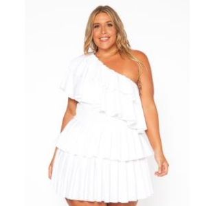 One shoulder ruffle white dress